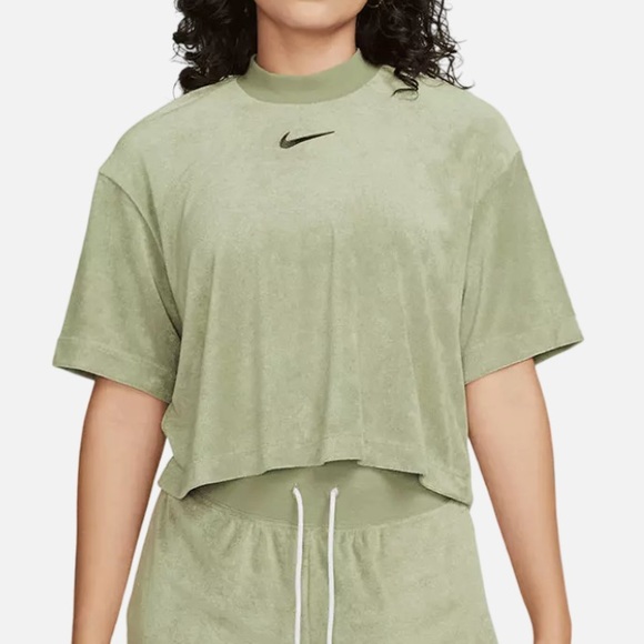 Nike Tops - Nike Women's Mock-neck Short-sleeve Terry Top (Green/khaki)
